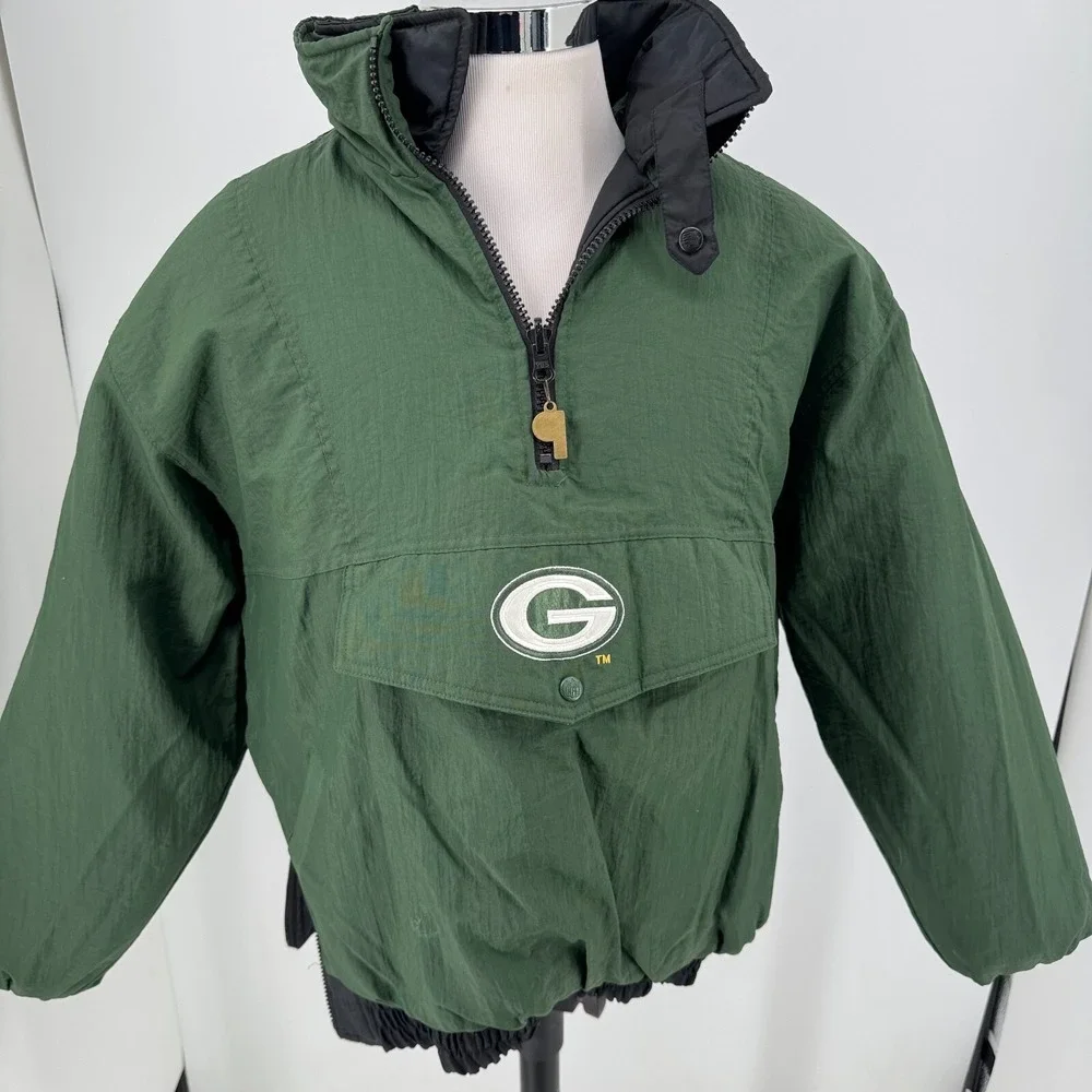 Pro Player Green‎ Bay Packers Coat MENS Reversible 1/2 Zip Hooded Pullover XL